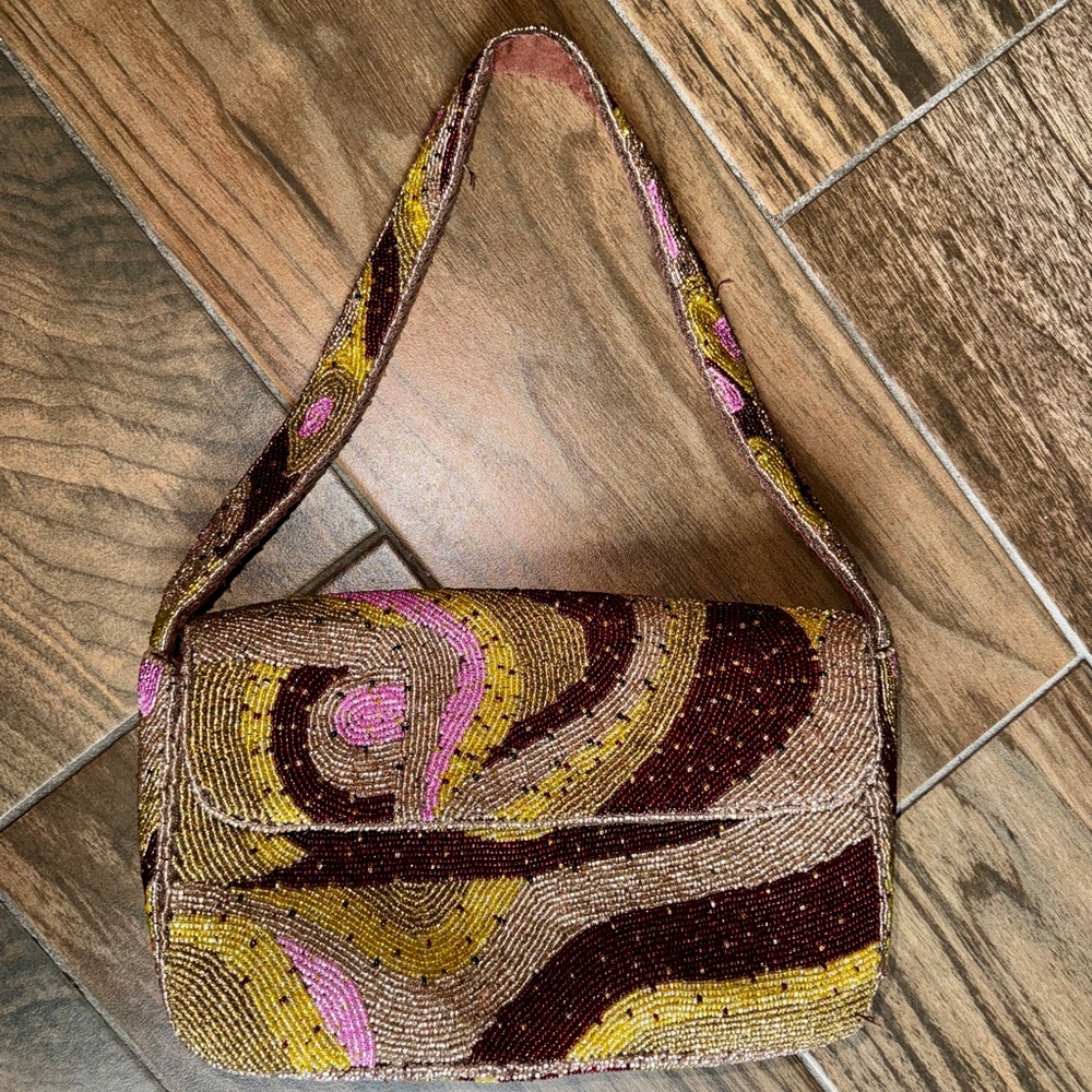 America & Beyond Plum Retro Beaded Shoulder Bag